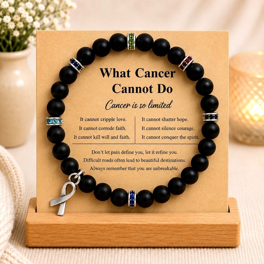 Inspirational Beaded Cancer Survivor Breast Unisex Gift bracelet Black Onyx